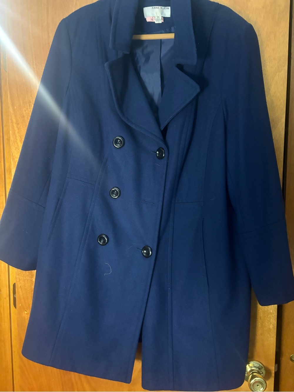 Anne Klein Navy Double-Breasted Pea Coat
